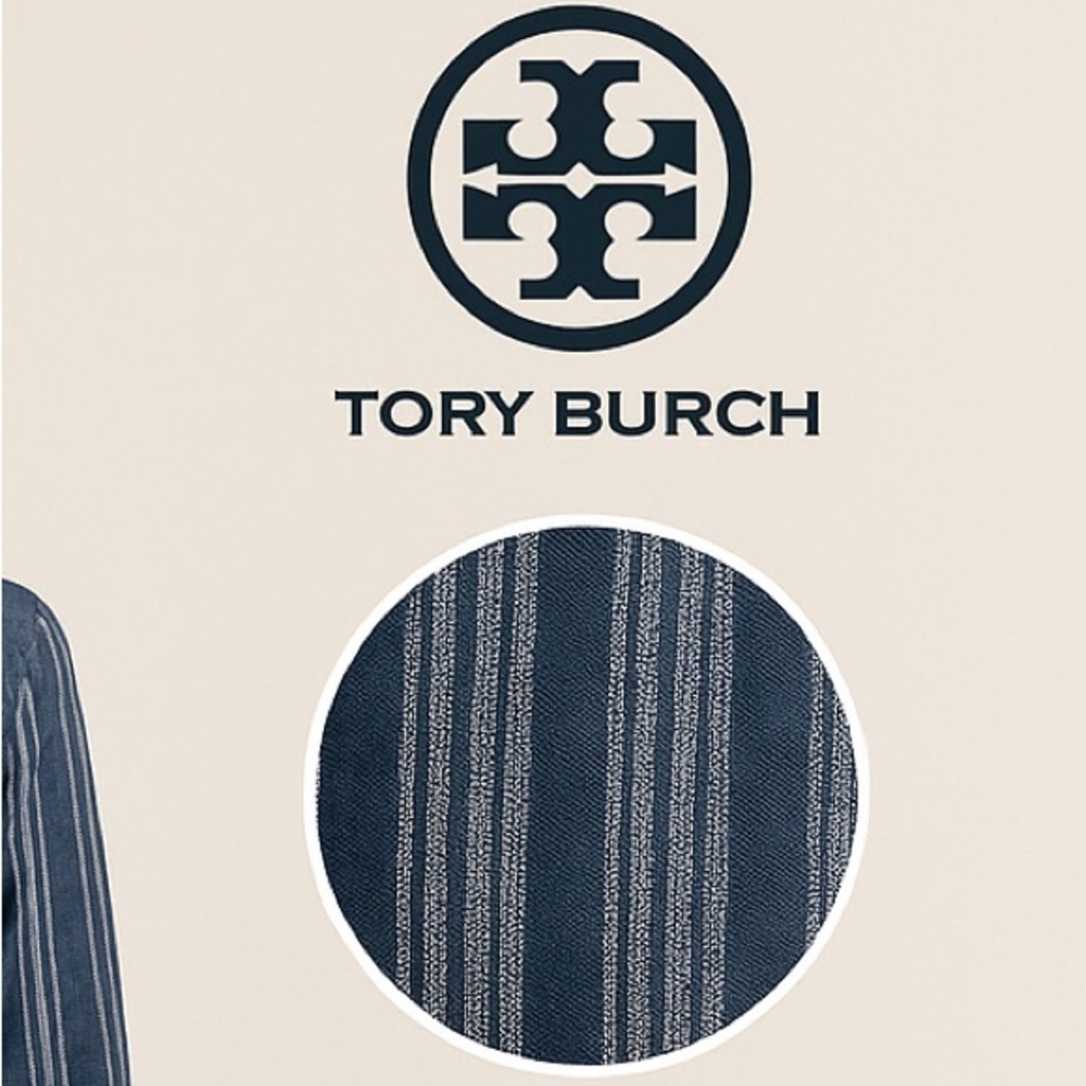 Tory Burch, Navy White Striped Cotton Kaftan Dress Resort Tunic Boho EUC Size L - Picture 4 of 11